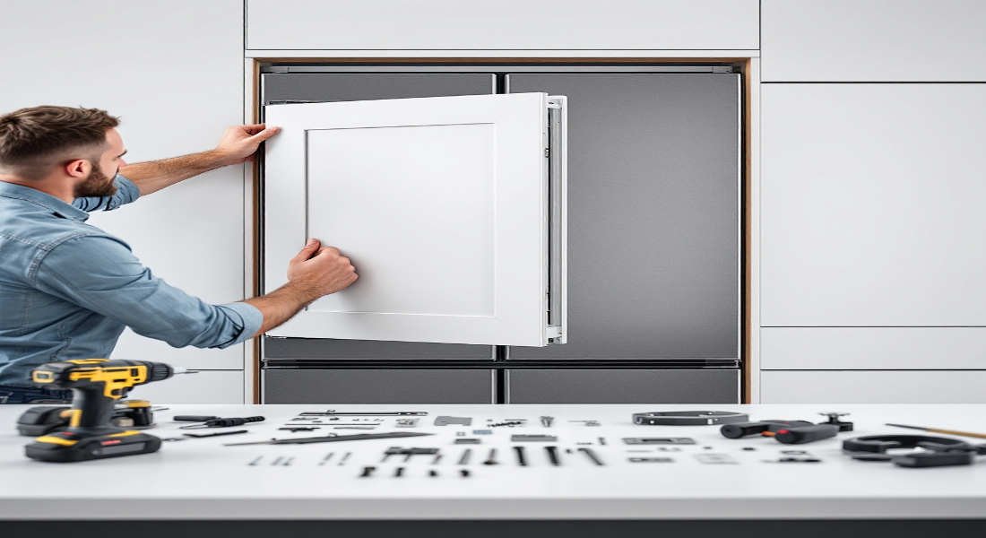 how to fit home kitchen door to integrated fridge bosch