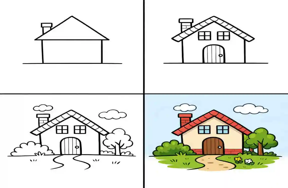 Easy Beautiful House Drawing: