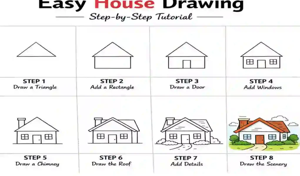 Easy Beautiful House Drawing: