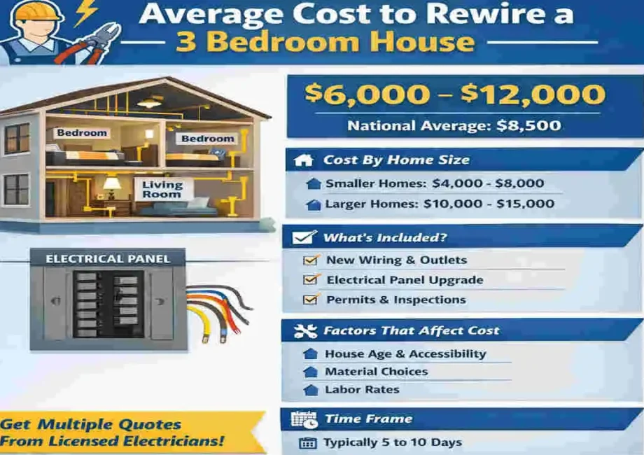 how much does it cost to rewire a 3 bedroom house