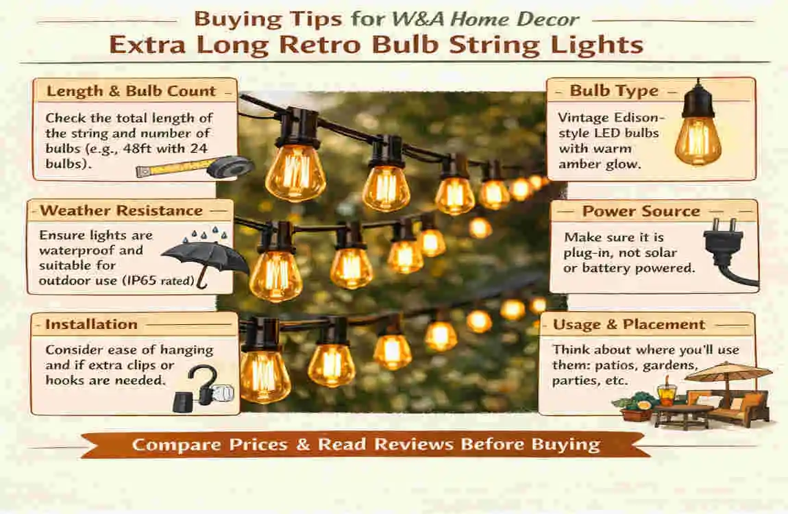 W&A Home Decor Extra Long Retro Bulb String Lights
