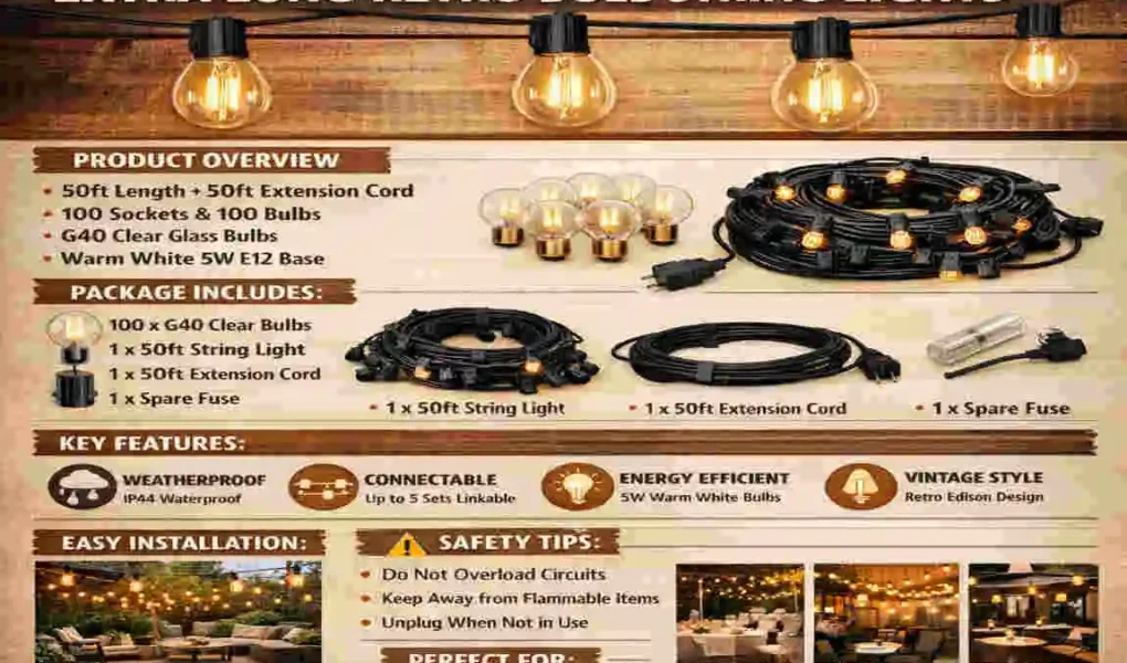W&A Home Decor Extra Long Retro Bulb String Lights