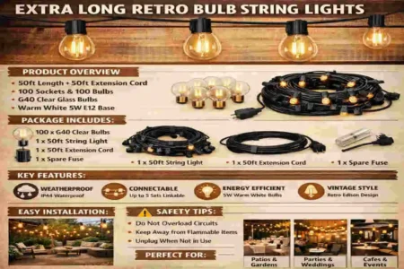W&A Home Decor Extra Long Retro Bulb String Lights