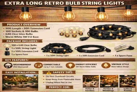 W&A Home Decor Extra Long Retro Bulb String Lights