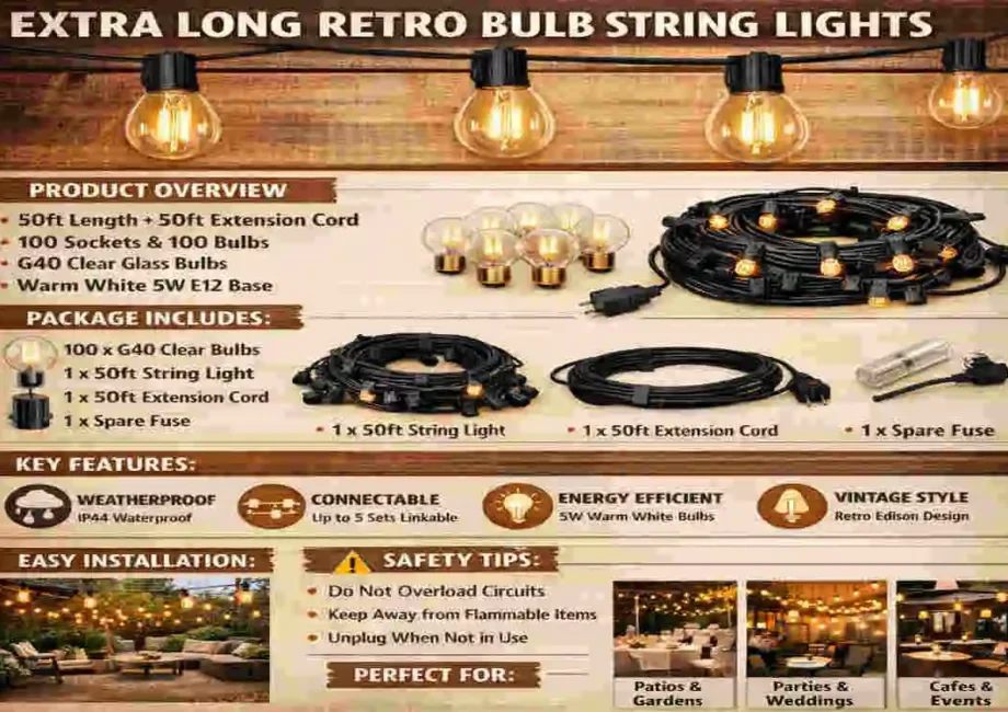 W&A Home Decor Extra Long Retro Bulb String Lights