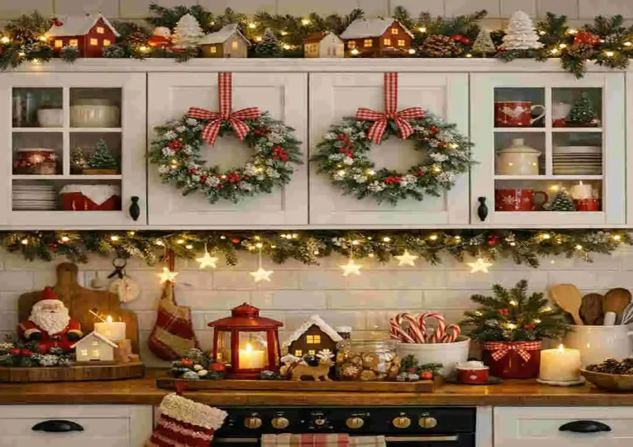 ideas to decorate kitchen cabinets for christmas