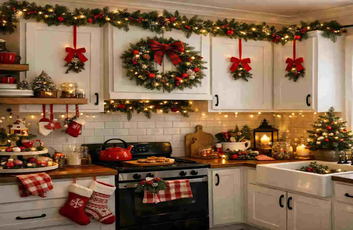 ideas to decorate kitchen cabinets for christmas